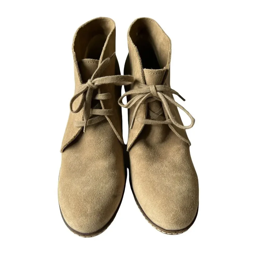8 Medium J Crew Womens Suede Lace Up Platform Wedge Ankle Boots Beige